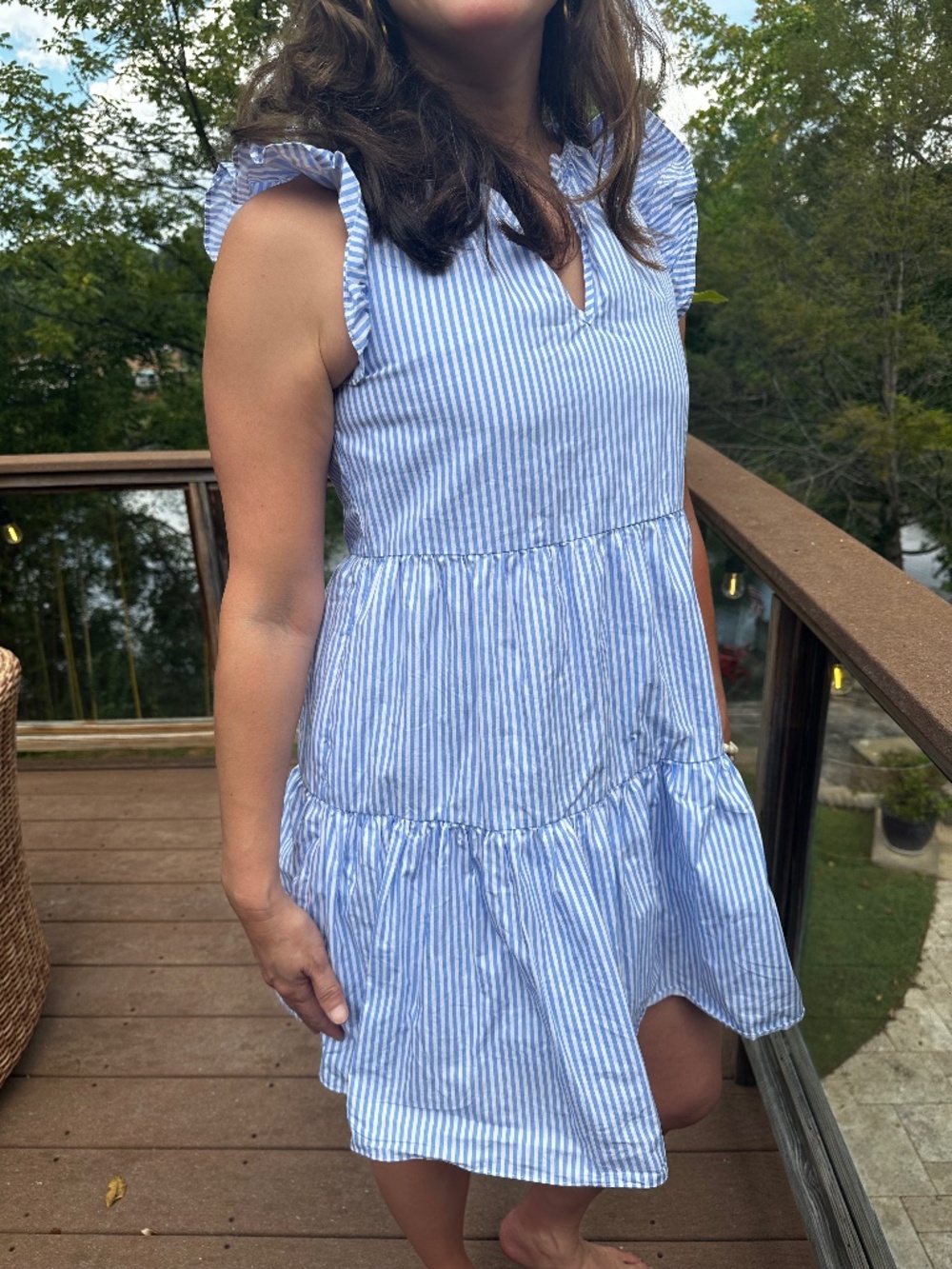 Pinstripe Baby Doll Dress with Ruffles